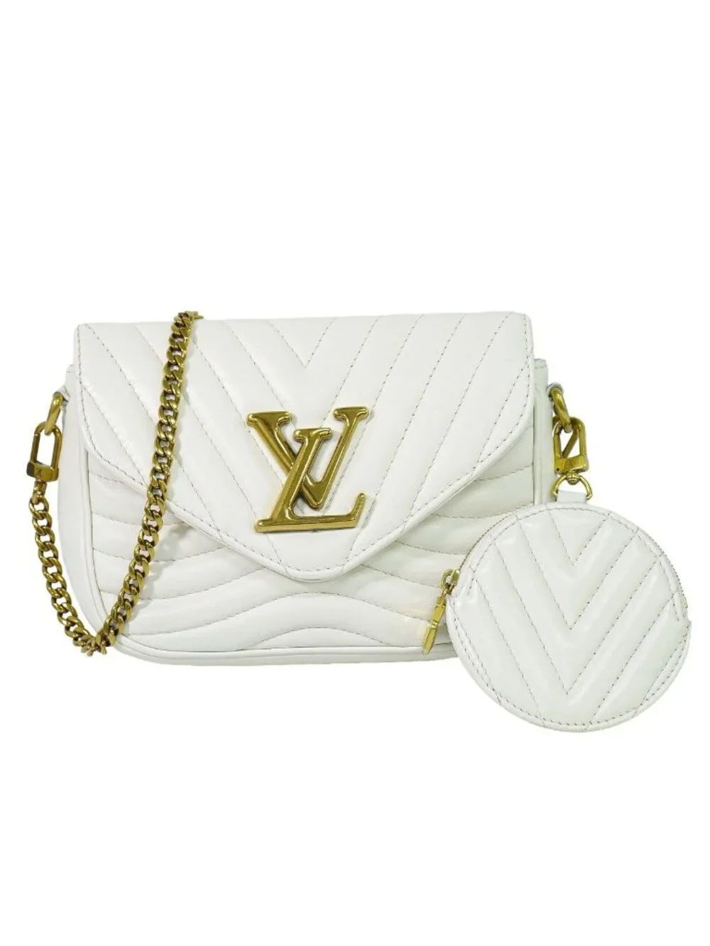 Louis Vuitton LV New Wave Multi Pochette Leather Chain Shoulder Bag White